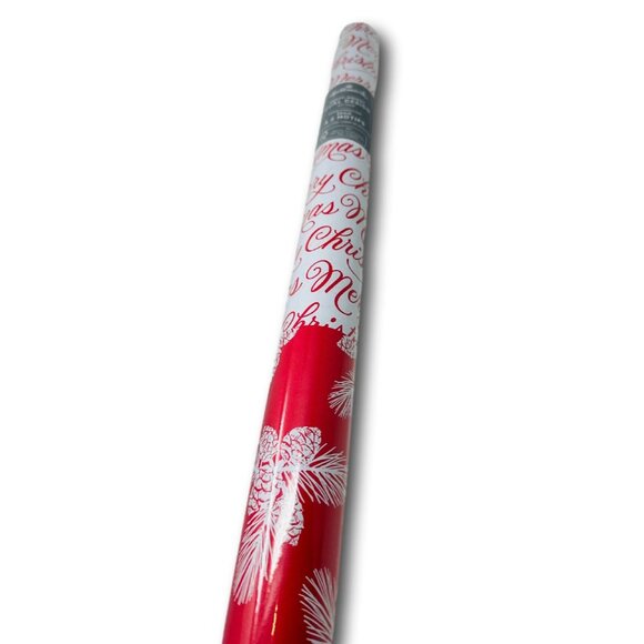 Hallmark Wrapping Paper Merry Christmas Pinecones Red Snowflakes 40 sq ft Roll D - Picture 2 of 2